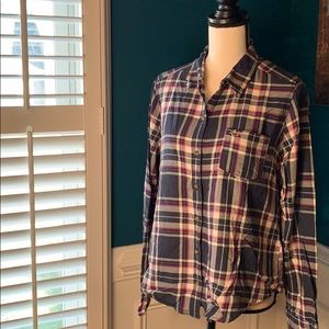 Hollister Plaid Navy/Pink Button Up - Size L